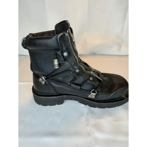 Harley Davidson Motorcycle Boots Sz 8 Platform Front Zip Up Black Leather