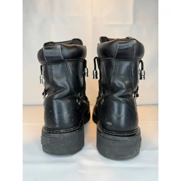 Harley Davidson Motorcycle Boots Sz 8 Platform Front Zip Up Black Leather