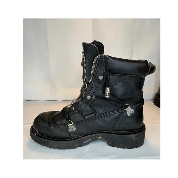 Harley Davidson Motorcycle Boots Sz 8 Platform Front Zip Up Black Leather