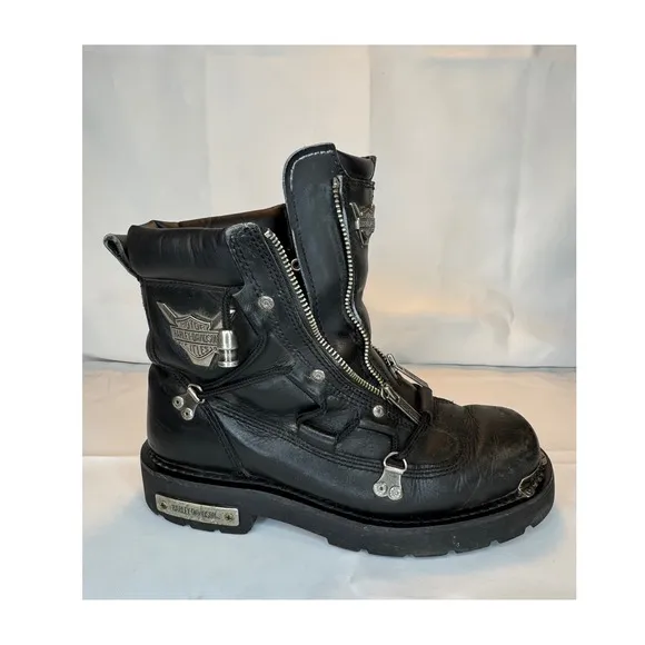 Harley Davidson Motorcycle Boots Sz 8 Platform Front Zip Up Black Leather