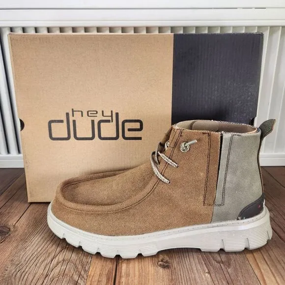 Hey Dude Boris Eco Tabacco Suede Ankle Boots Men Sz 8 Brown Chukka Hipster Shoes