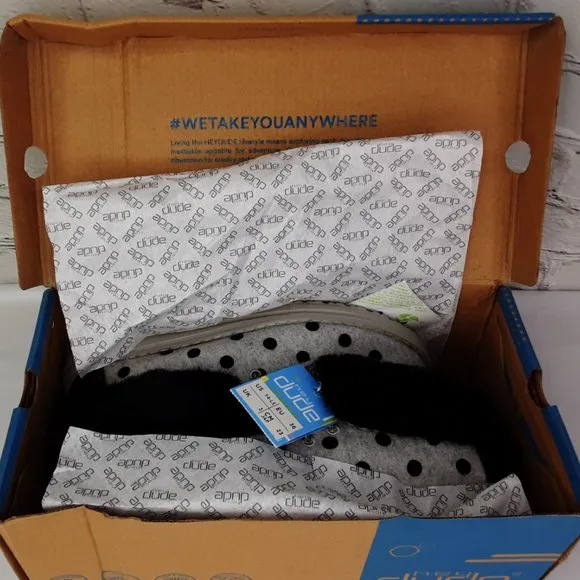 HEY DUDE 'BRITT' FUR LINING SNAP &amp; FOLD CUFF TWO LOOKS IN ONE SHOE BL. POLKA-DOT