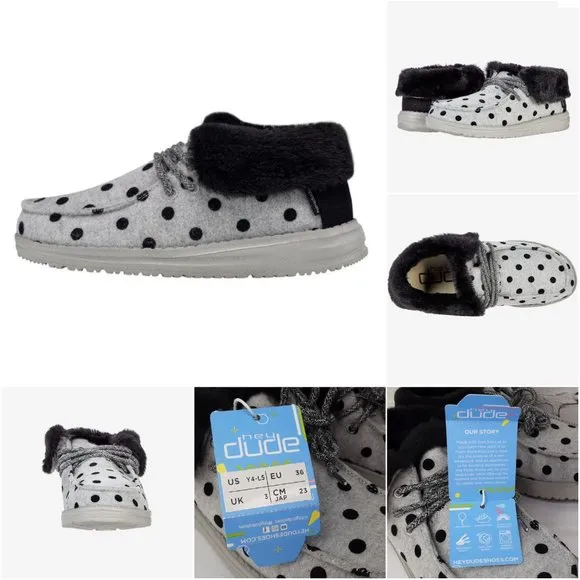 HEY DUDE 'BRITT' FUR LINING SNAP &amp; FOLD CUFF TWO LOOKS IN ONE SHOE BL. POLKA-DOT