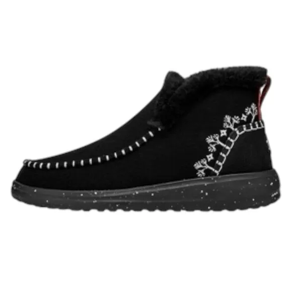 Hey Dude Denny Wool Faux Shearling Boot Black Slip On Comfy Womens Size 9 NIB