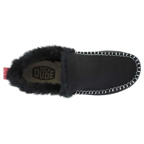 Hey Dude Denny Wool Faux Shearling Boot Black Slip On Comfy Womens Size 9 NIB