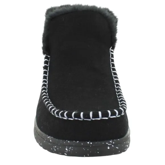 Hey Dude Denny Wool Faux Shearling Boot Black Slip On Comfy Womens Size 9 NIB