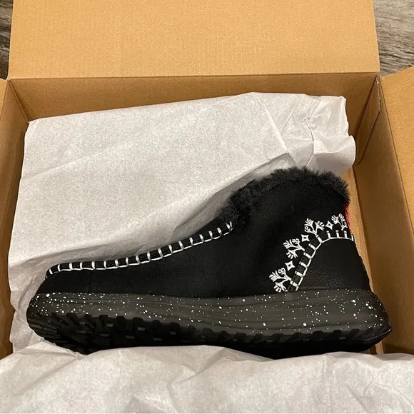 Hey Dude Denny Wool Faux Shearling Boot Black Slip On Comfy Womens Size 9 NIB