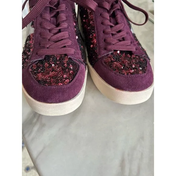 Hey Girl Corky's Another Round Burgundy Sequin Silver Star Lace Up Sneakers