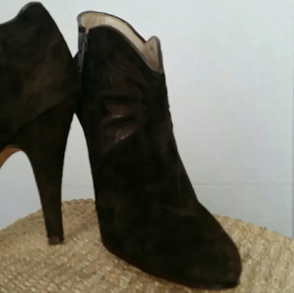 High Heeled Brown Suede &amp; Leather Ankle Boots