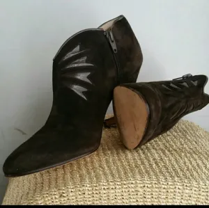 High Heeled Brown Suede &amp; Leather Ankle Boots