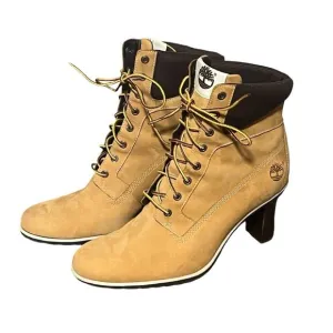 High Heeled Timberland Wheat Colored Boots size 9M