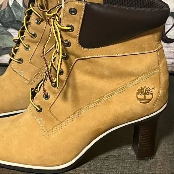 High Heeled Timberland Wheat Colored Boots size 9M