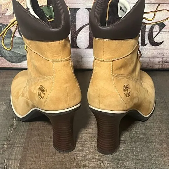 High Heeled Timberland Wheat Colored Boots size 9M