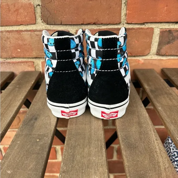 High-Top Sneakers with Checkerboard and Butterfly Design