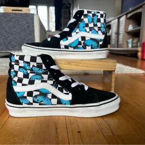 High-Top Sneakers with Checkerboard and Butterfly Design