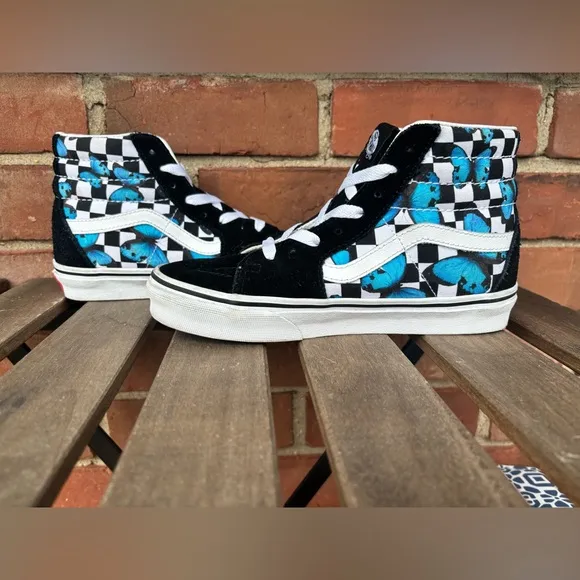 High-Top Sneakers with Checkerboard and Butterfly Design