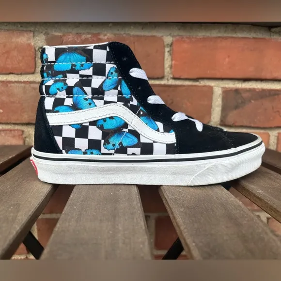 High-Top Sneakers with Checkerboard and Butterfly Design