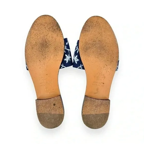 Hill House The City Slide in Navy Embroidery - Blue Floral Mule Sandals sz 41
