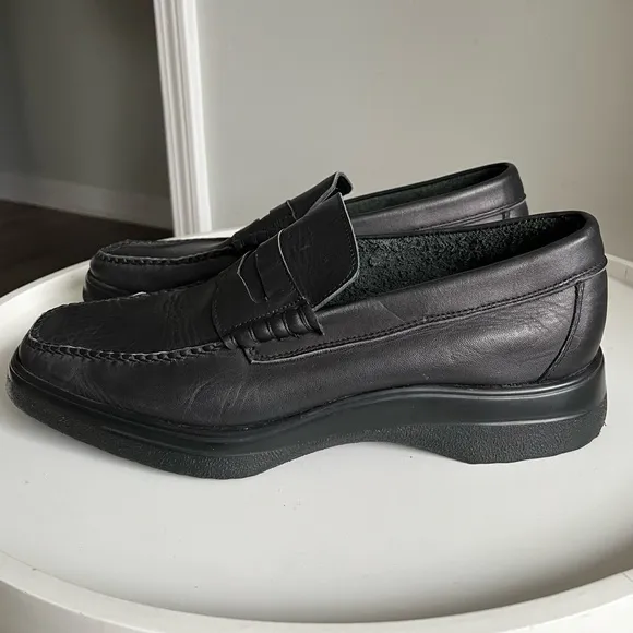 Hitchcock Black Leather Men’s Shoes Slip On Wide 3E Size 10