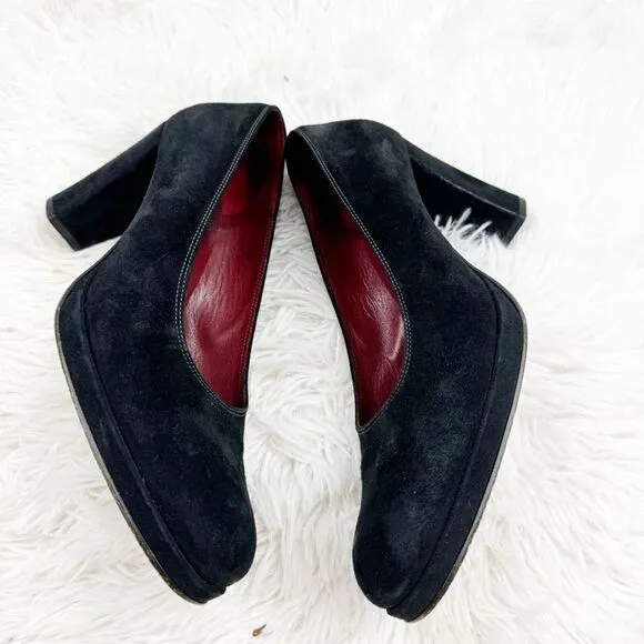 Hobbs London Round Toe Block Heel Suede Pumps Shoes