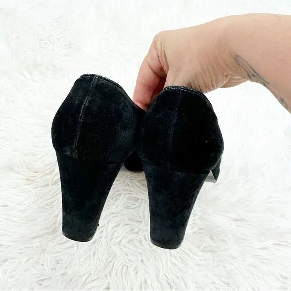 Hobbs London Round Toe Block Heel Suede Pumps Shoes
