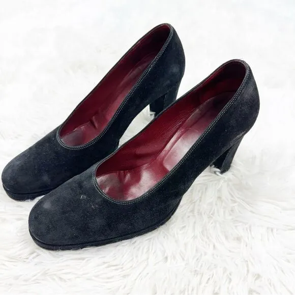 Hobbs London Round Toe Block Heel Suede Pumps Shoes