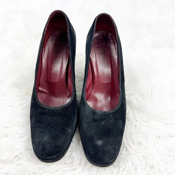 Hobbs London Round Toe Block Heel Suede Pumps Shoes