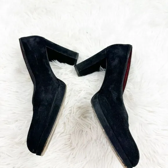 Hobbs London Round Toe Block Heel Suede Pumps Shoes