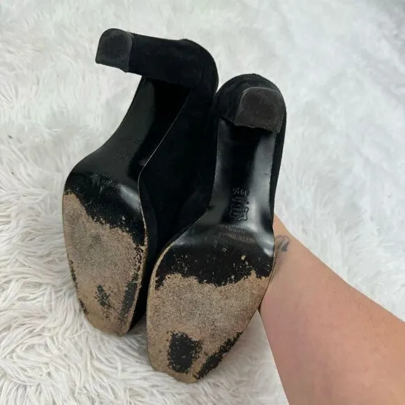 Hobbs London Round Toe Block Heel Suede Pumps Shoes