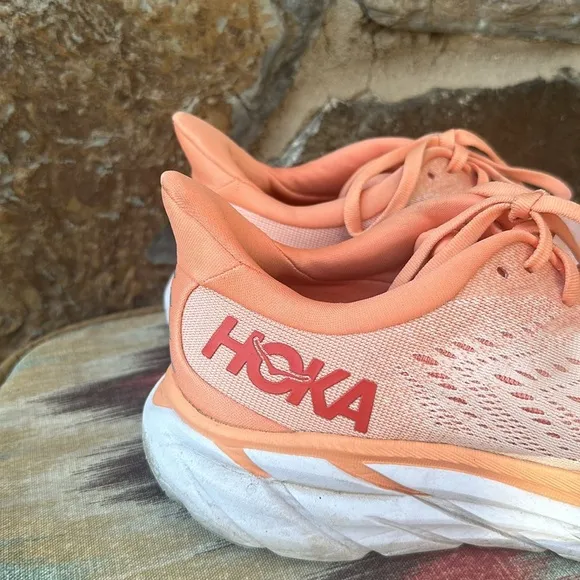 Hoka Clifton 8 Sneakers in Cantaloupe/Silver Peony Size 8.5