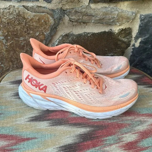 Hoka Clifton 8 Sneakers in Cantaloupe/Silver Peony Size 8.5