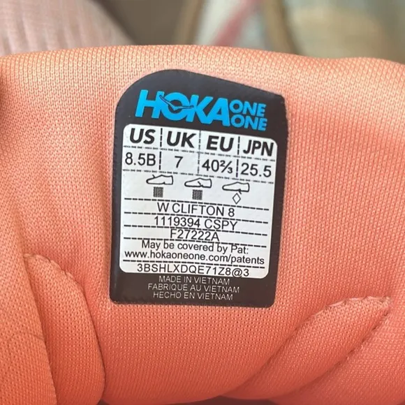 Hoka Clifton 8 Sneakers in Cantaloupe/Silver Peony Size 8.5