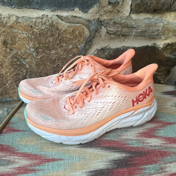 Hoka Clifton 8 Sneakers in Cantaloupe/Silver Peony Size 8.5
