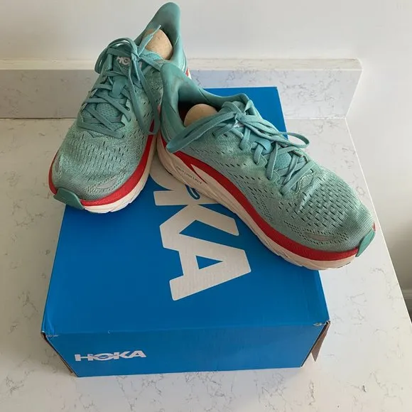Hoka One One Clifton 8 Aquarelle Blue Women's Running Shoes Size 8B 1119394 AEBL