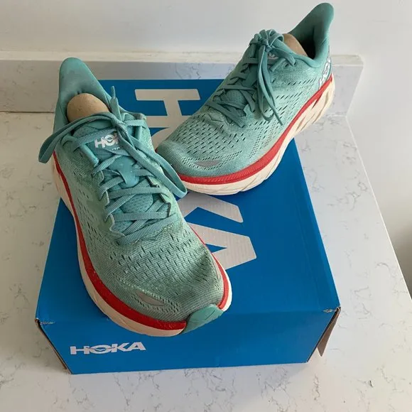 Hoka One One Clifton 8 Aquarelle Blue Women's Running Shoes Size 8B 1119394 AEBL
