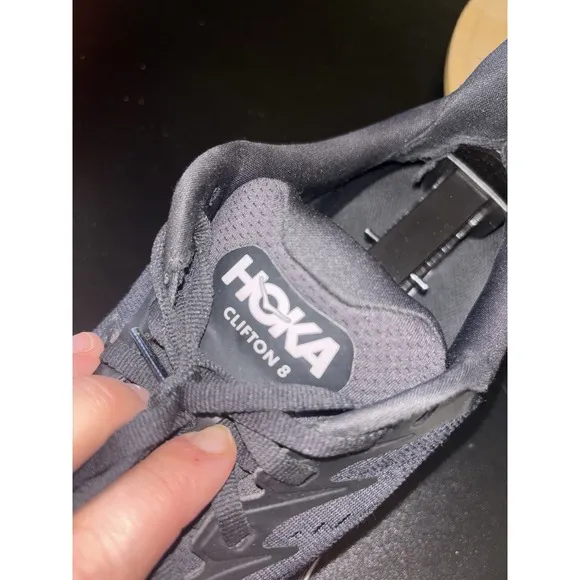 Hoka One One Clifton 8 Men Sz 9.5 D Wide Sneaker Shoe Black White 1121374 *
