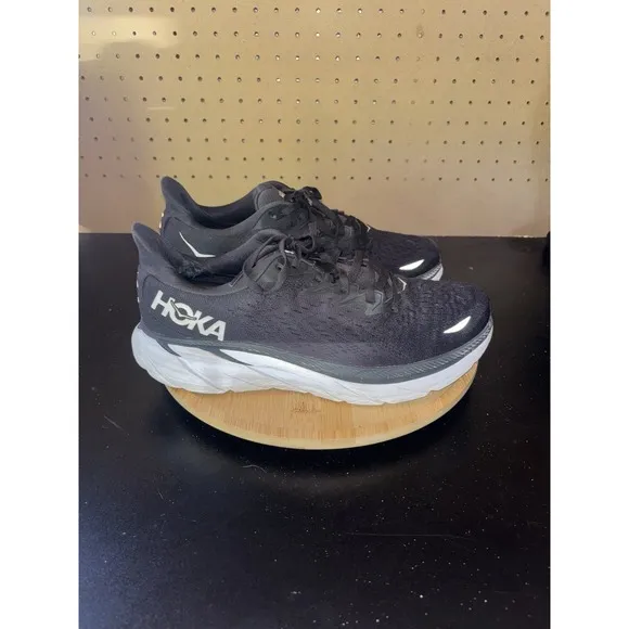 Hoka One One Clifton 8 Men Sz 9.5 D Wide Sneaker Shoe Black White 1121374 *