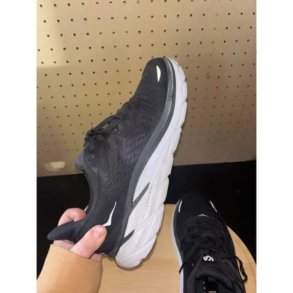 Hoka One One Clifton 8 Men Sz 9.5 D Wide Sneaker Shoe Black White 1121374 *