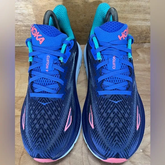 Hoka One One Clifton 9 REFLECTIVE Womens Size 7 Running Shoes Sneakers Blue