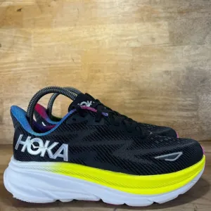 Hoka One One Clifton 9 Womens Size 6.5 Running Shoes Sneakers Black All Aboard