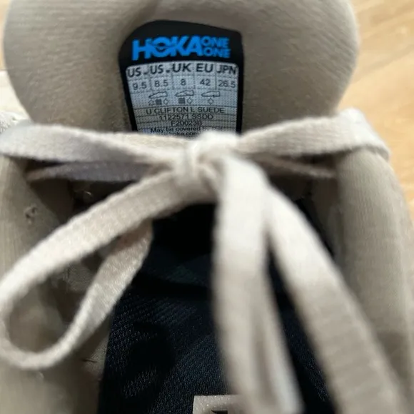 HOKA One One Clifton Suede size 9.5 women’s and 8.5 men’s.