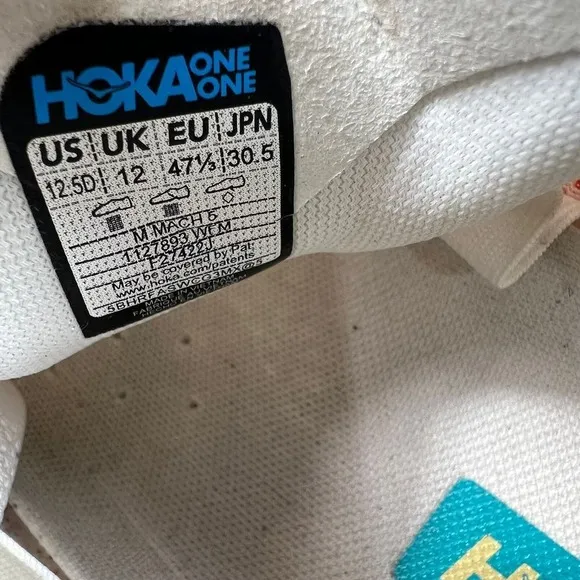 HOKA ONE ONE Mach 6 Pro-Fly Performance Running Shoes White Orange Blue US 12.5