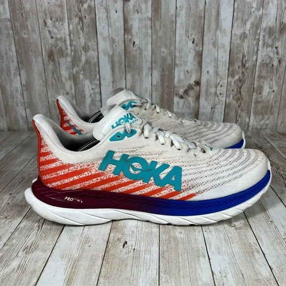 HOKA ONE ONE Mach 6 Pro-Fly Performance Running Shoes White Orange Blue US 12.5