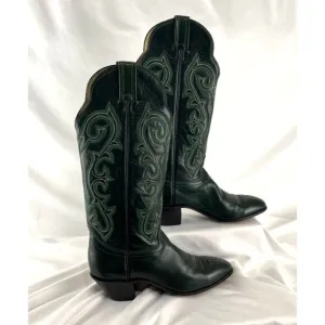 Hondo Boots Mexican-Made Green Cowboy Boots Women's Size 7B