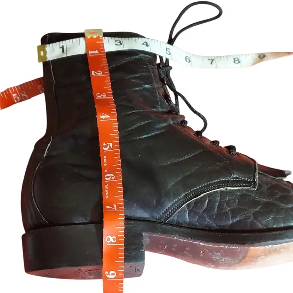 Hondo Vintage Black Leather Packer Western Ankle Lace Up Boots