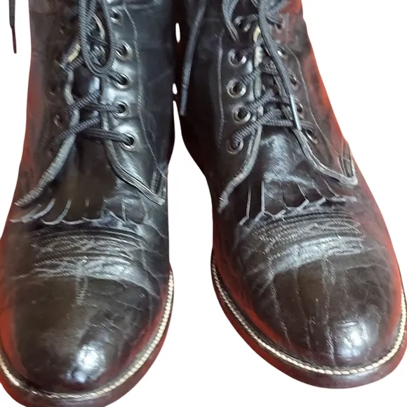 Hondo Vintage Black Leather Packer Western Ankle Lace Up Boots