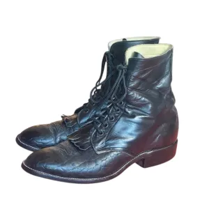 Hondo Vintage Black Leather Packer Western Ankle Lace Up Boots