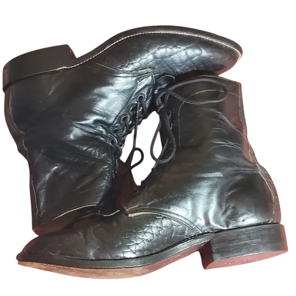 Hondo Vintage Black Leather Packer Western Ankle Lace Up Boots