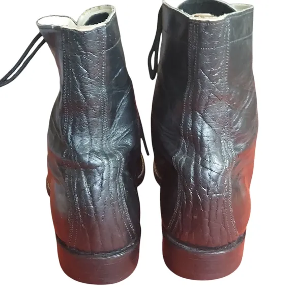 Hondo Vintage Black Leather Packer Western Ankle Lace Up Boots