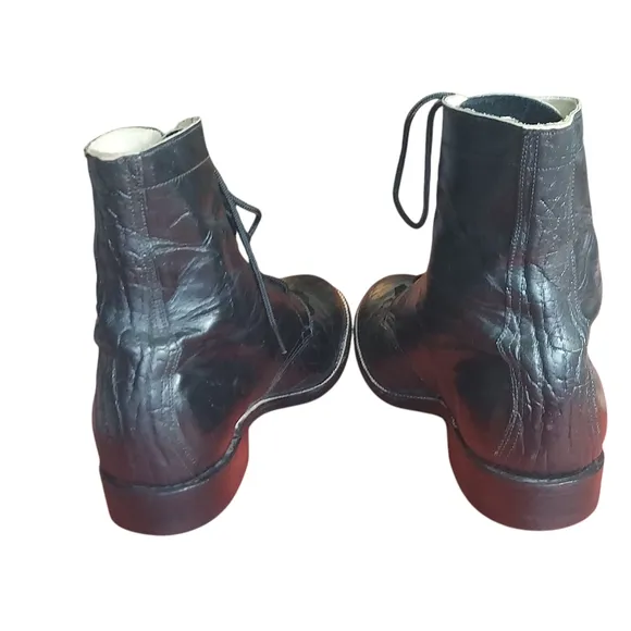 Hondo Vintage Black Leather Packer Western Ankle Lace Up Boots